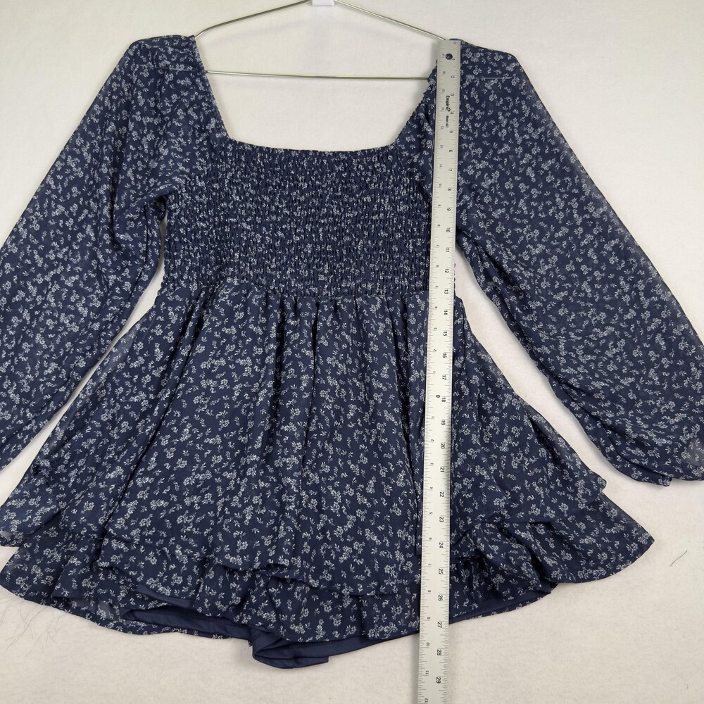 ARDEN B Mini Dress Built In Shorts Blue Floral Smocked Tiered Layered EUC Sz XL - Picture 8 of 16